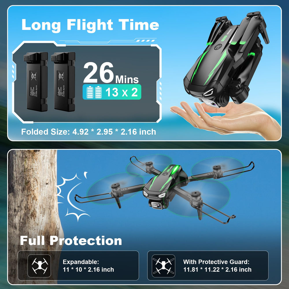 Dazlen dual batteries extend flight time for longer sessions.