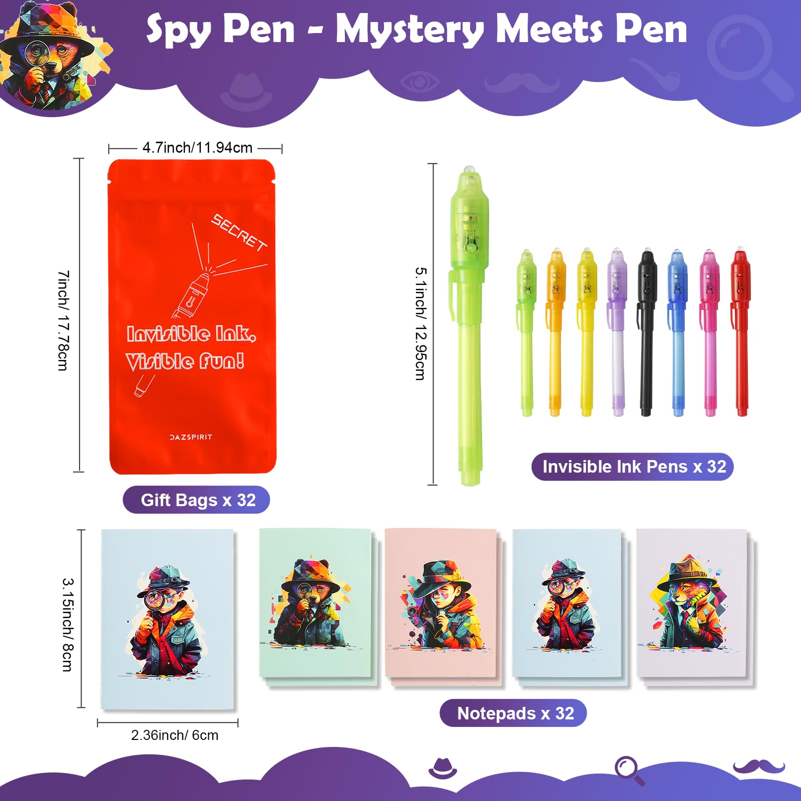 DazSpirit detective mini notebooks accompany the pens for quick note keeping.
