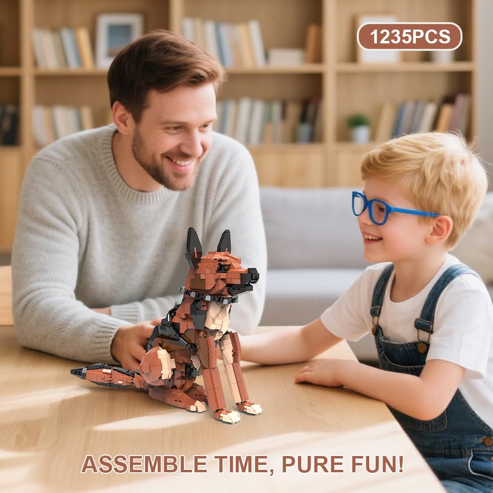 DBBBRIXIFY German Shepherd building set desk display option for home or office.