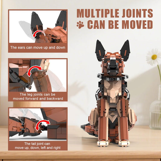 DBBBRIXIFY German Shepherd building set with movable ears for interactive play.
