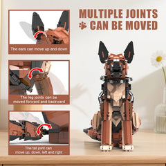 DBBBRIXIFY German Shepherd building set with movable ears for interactive play.