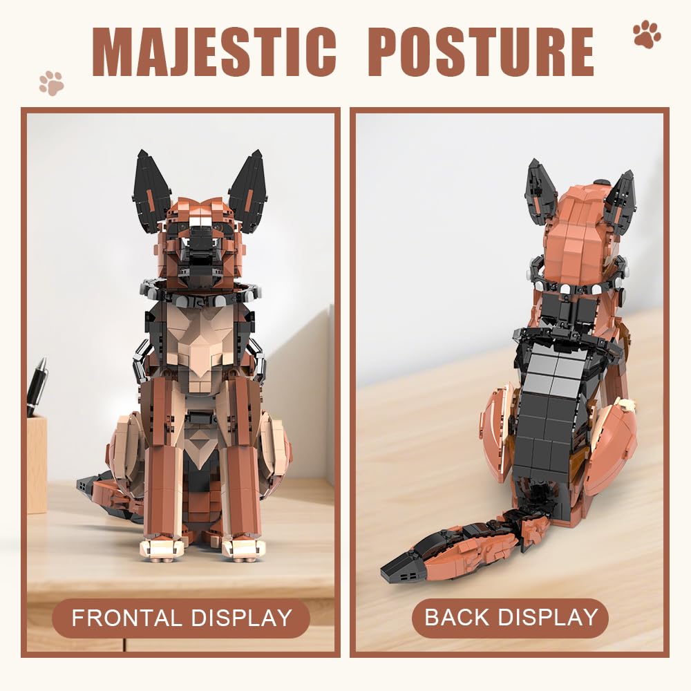 DBBBRIXIFY German Shepherd building set with wagging tail for dynamic display.