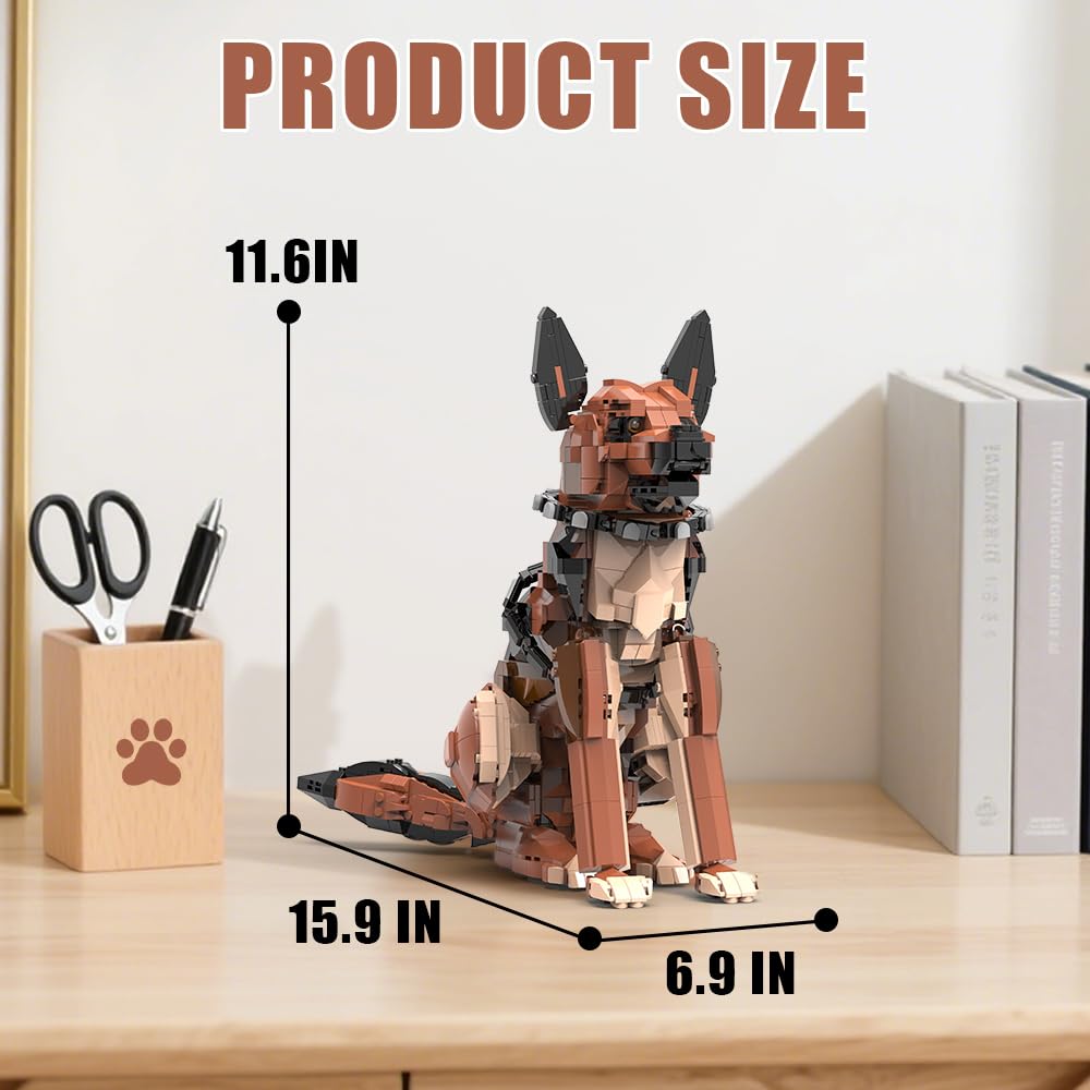 DBBBRIXIFY German Shepherd building set with open mouth detail for realism.