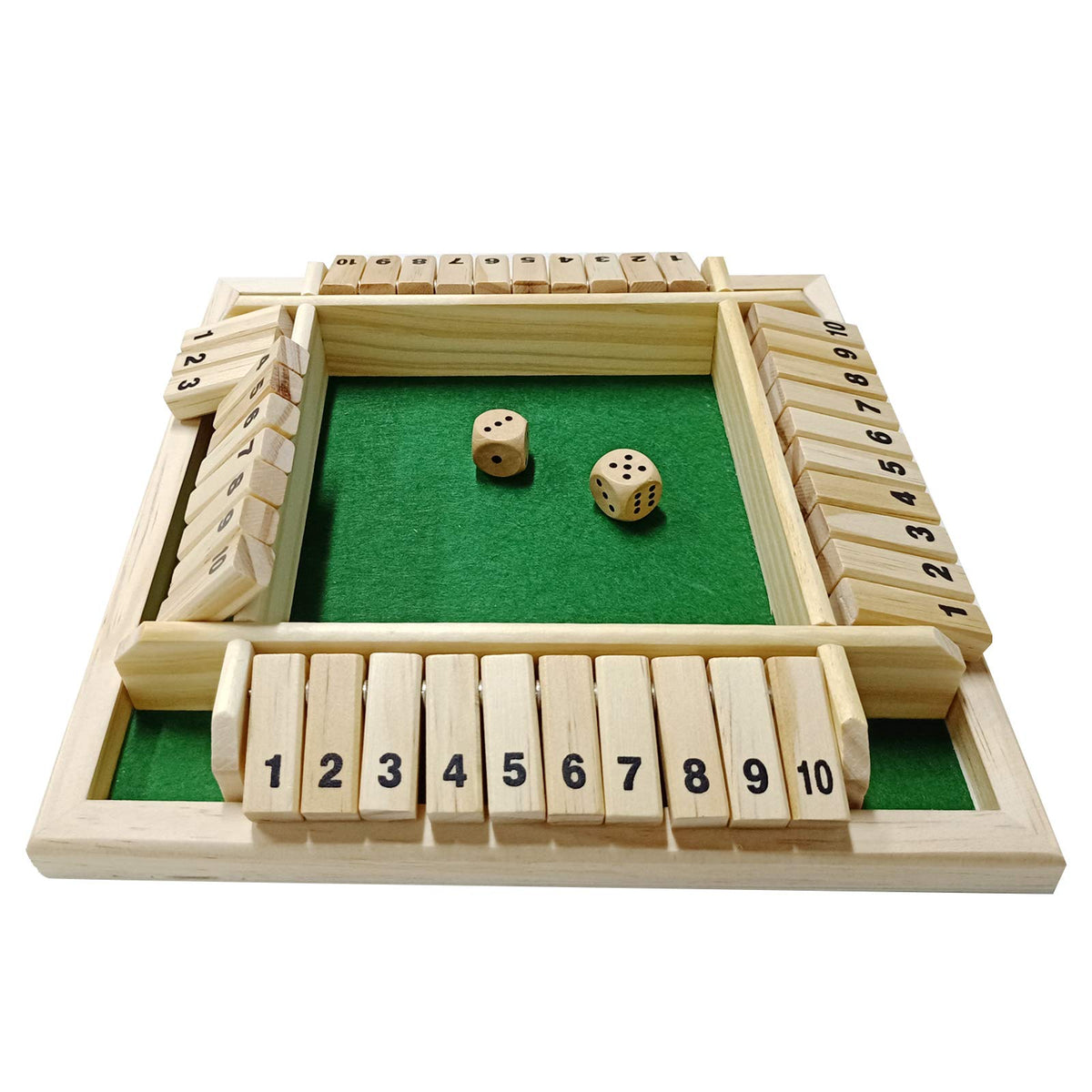 DC-BEAUTIFUL Shut The Box board with premium pinewood for durable, smooth play.