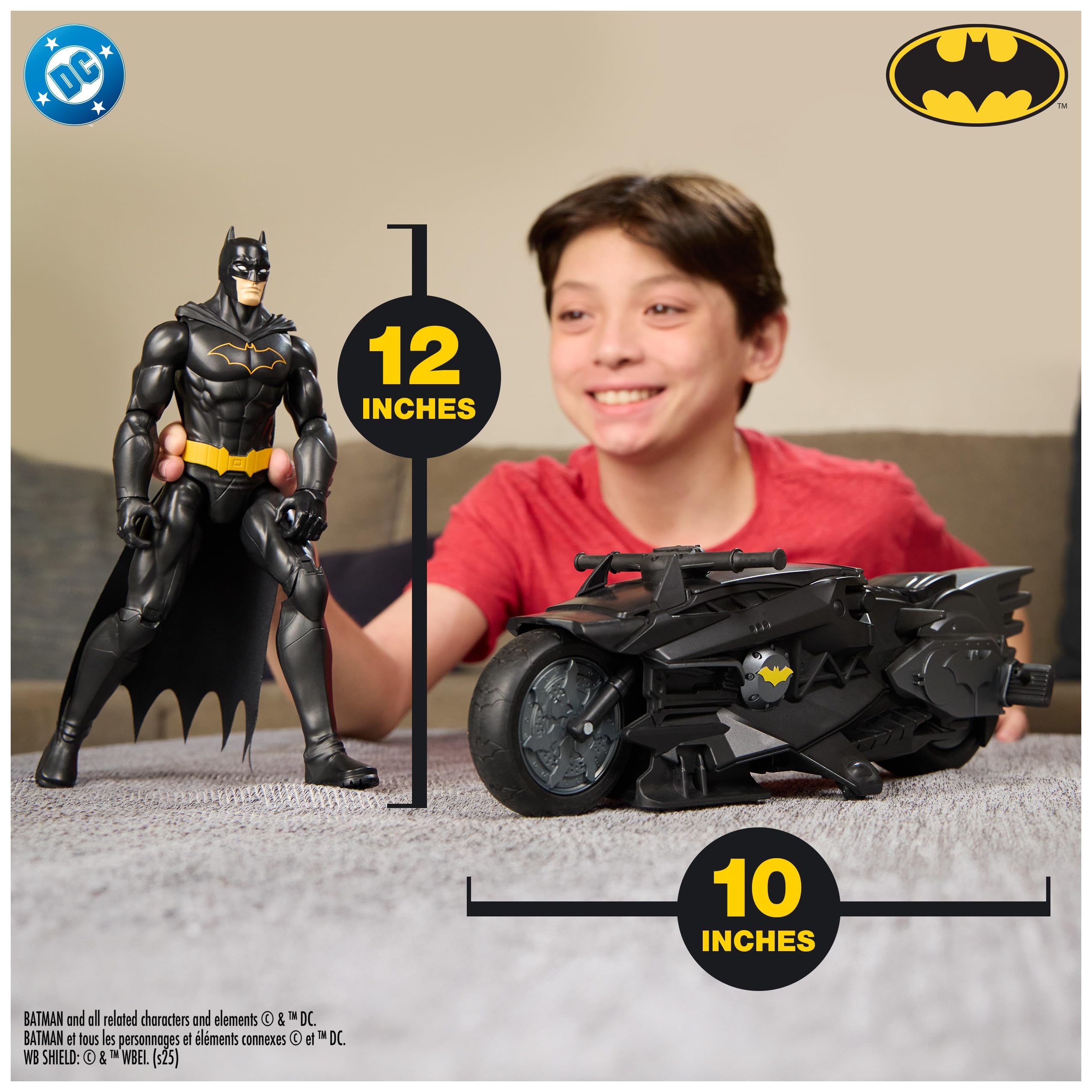 Remote-control bike compatible with 12-inch DC figures for battles.