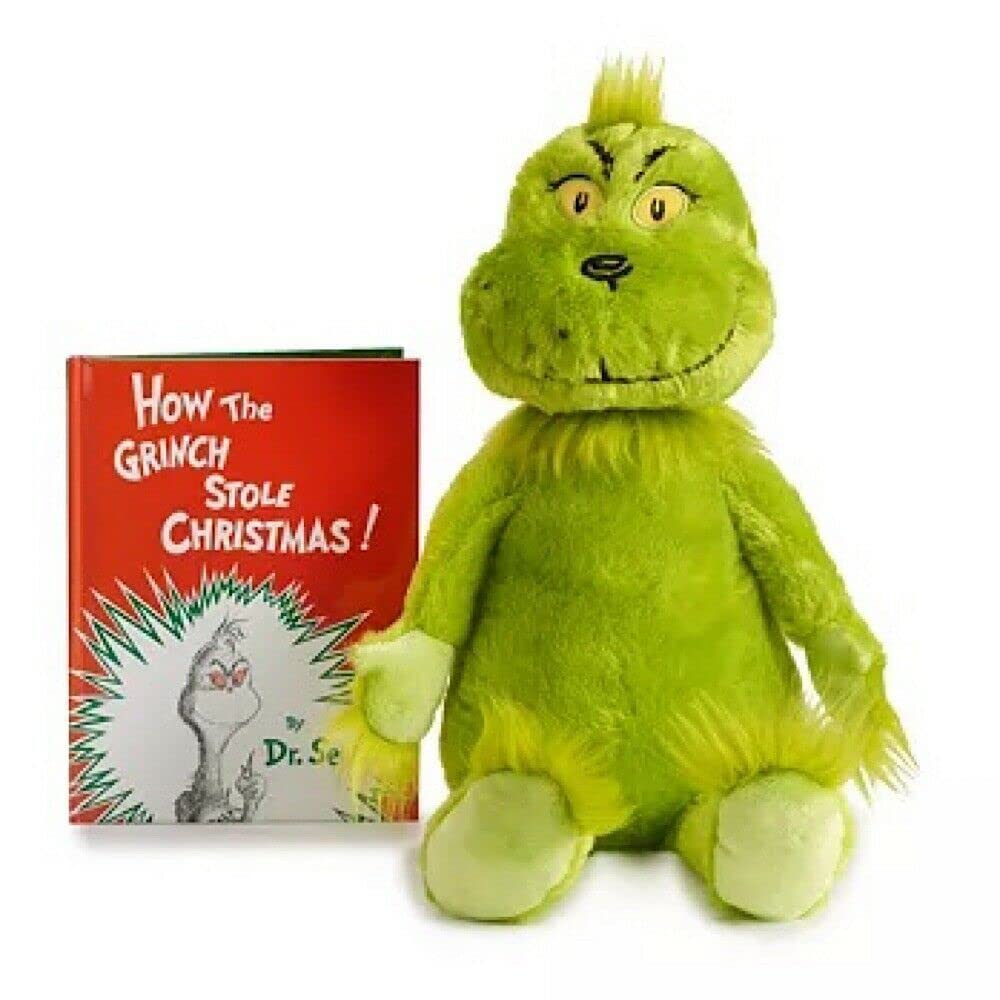 DCV Dr. Seuss Grinch plush with illustrated book offers cozy reading moments for kids.