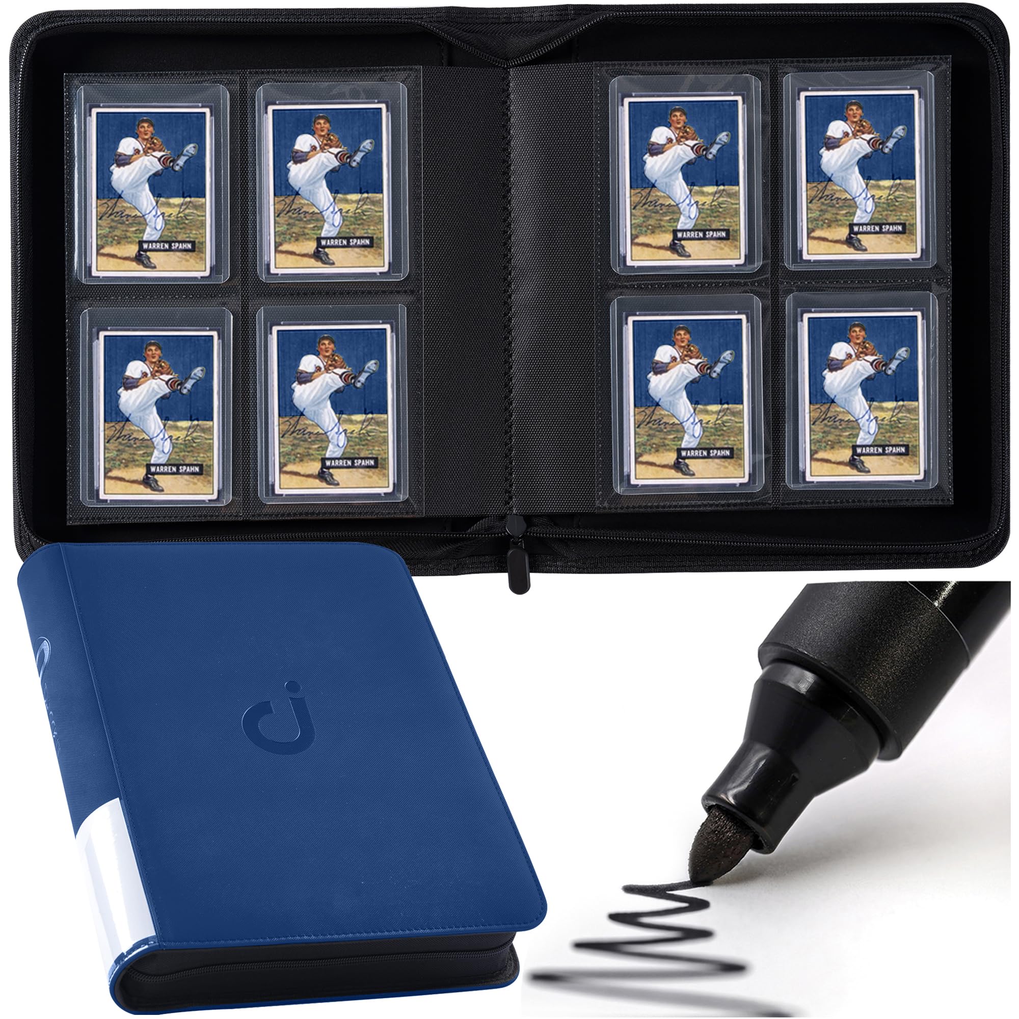 D DACCKIT Toploader Binder shows 128 toploaders for organized card collections.