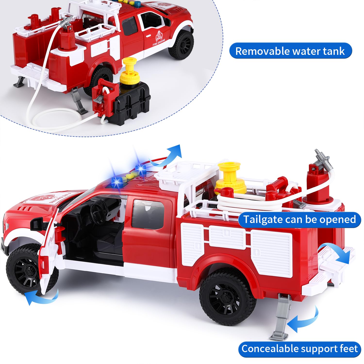 DDZOOU Big Fire Truck Toy features music and lights for dynamic pretend missions.