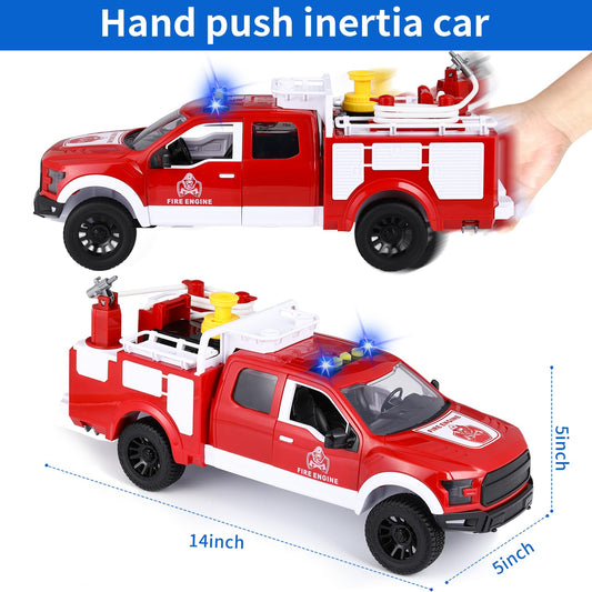 DDZOOU Big Fire Truck Toy with opened doors and tailgate encourages interactive storytelling.