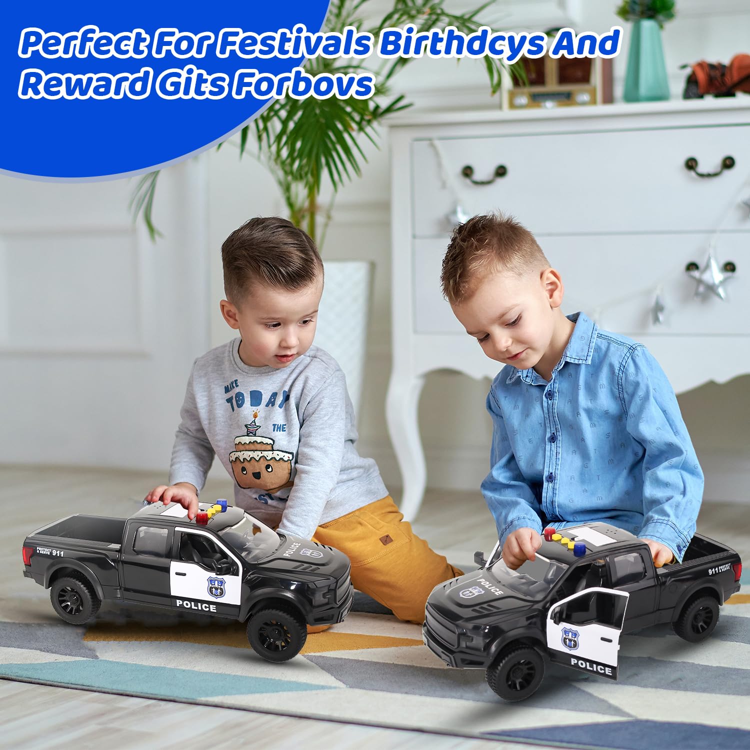 DDZOOU police pickup toy in black color for bold pretend play.