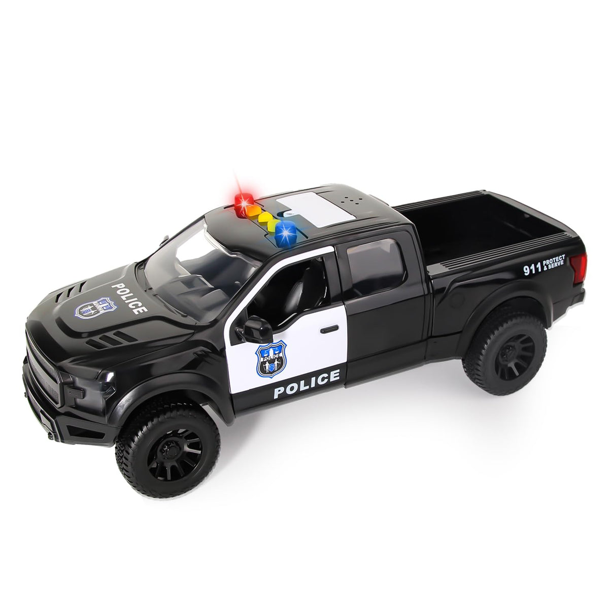 DDZOOU police pickup toy with lights, front view for immersive pretend play.