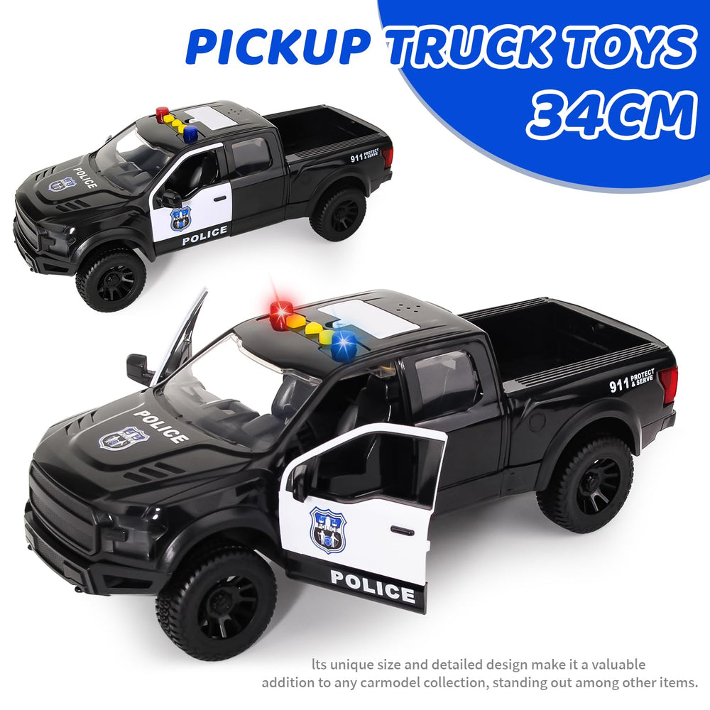 DDZOOU police pickup toy with opening doors, interactive play.