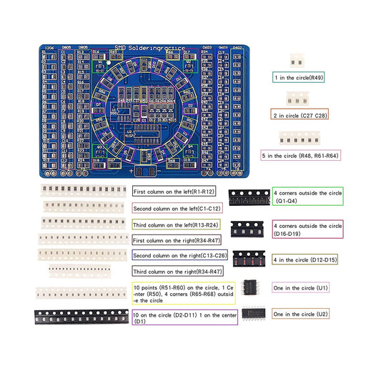 D DZRCOXI SMD welding board in action highlights progressive difficulty levels for practice