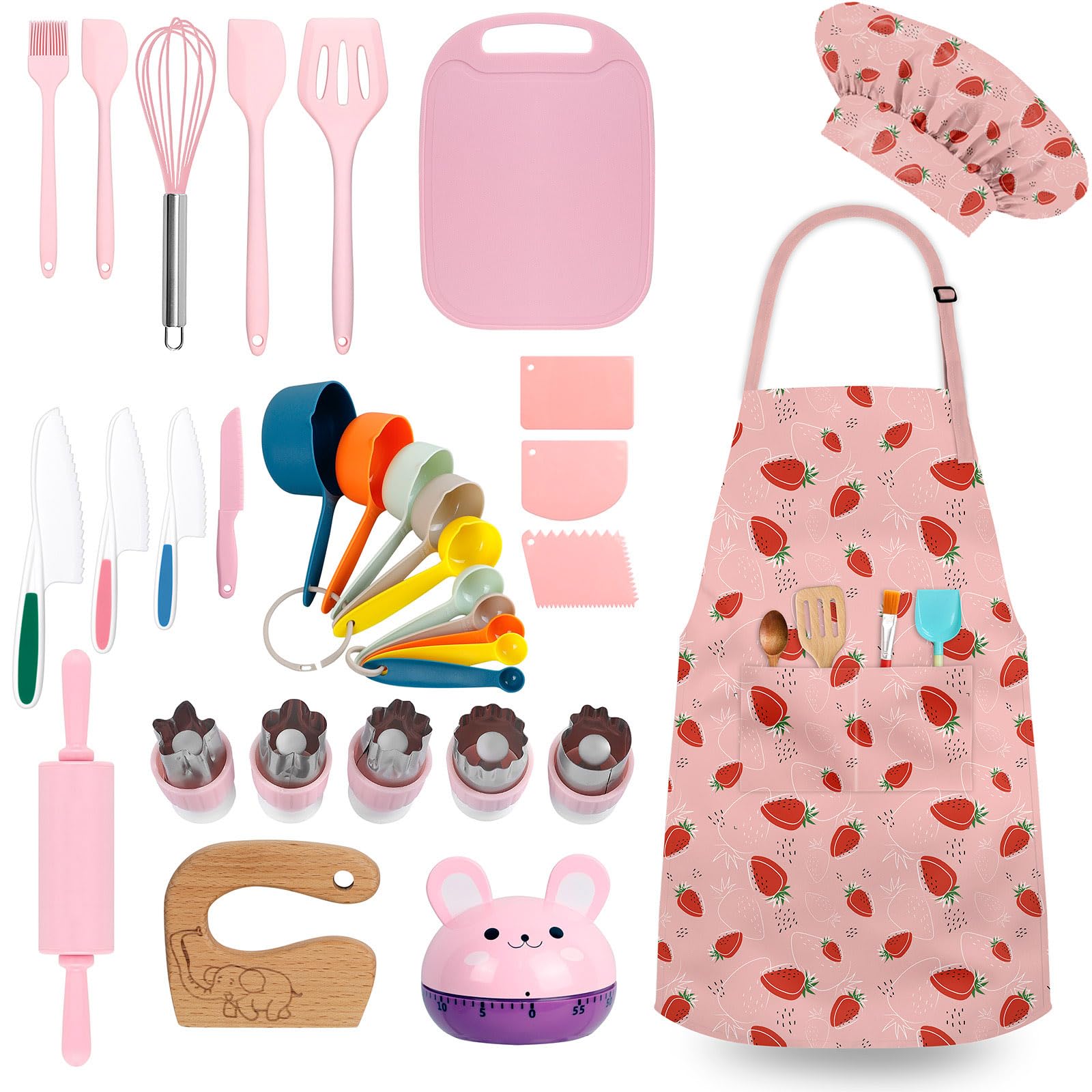 DEABOLAR 33-piece set with chef hat and apron for imaginative play