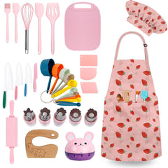 DEABOLAR 33-piece set with chef hat and apron for imaginative play