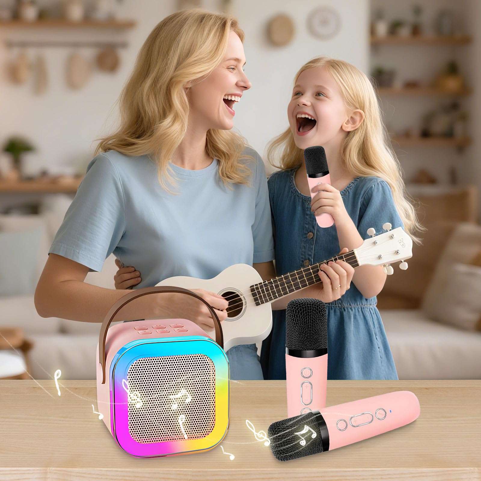 DEABOLAR wireless microphones pair supports dynamic sing-alongs and quick setup.