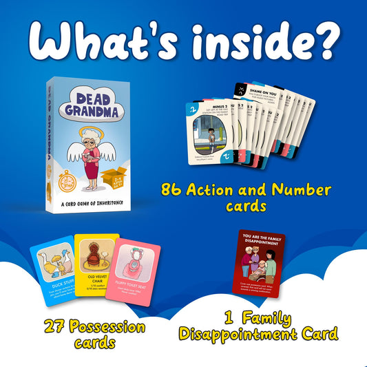 Dead Grandma card game family-night-fun: everyone ages 8+ can join in humorous inheritance challenges