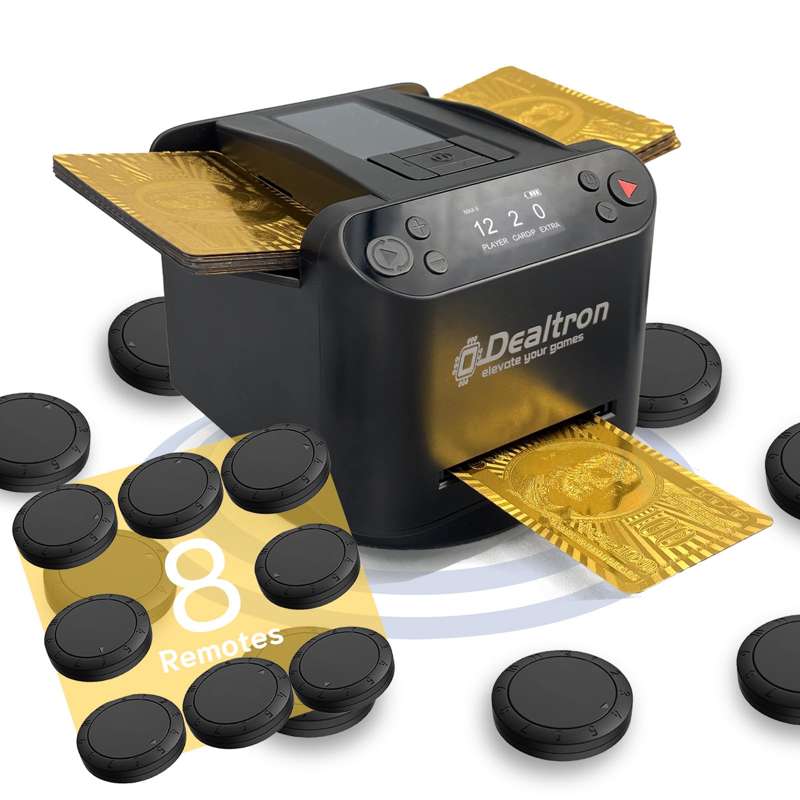 Dealtron Shadow Black shuffler front view for smooth game setup.