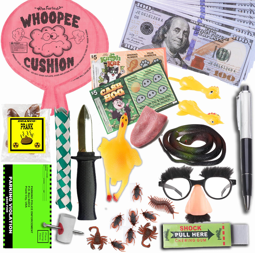 DEANCO Prank Kit whoopee cushion delivering classic laughter.