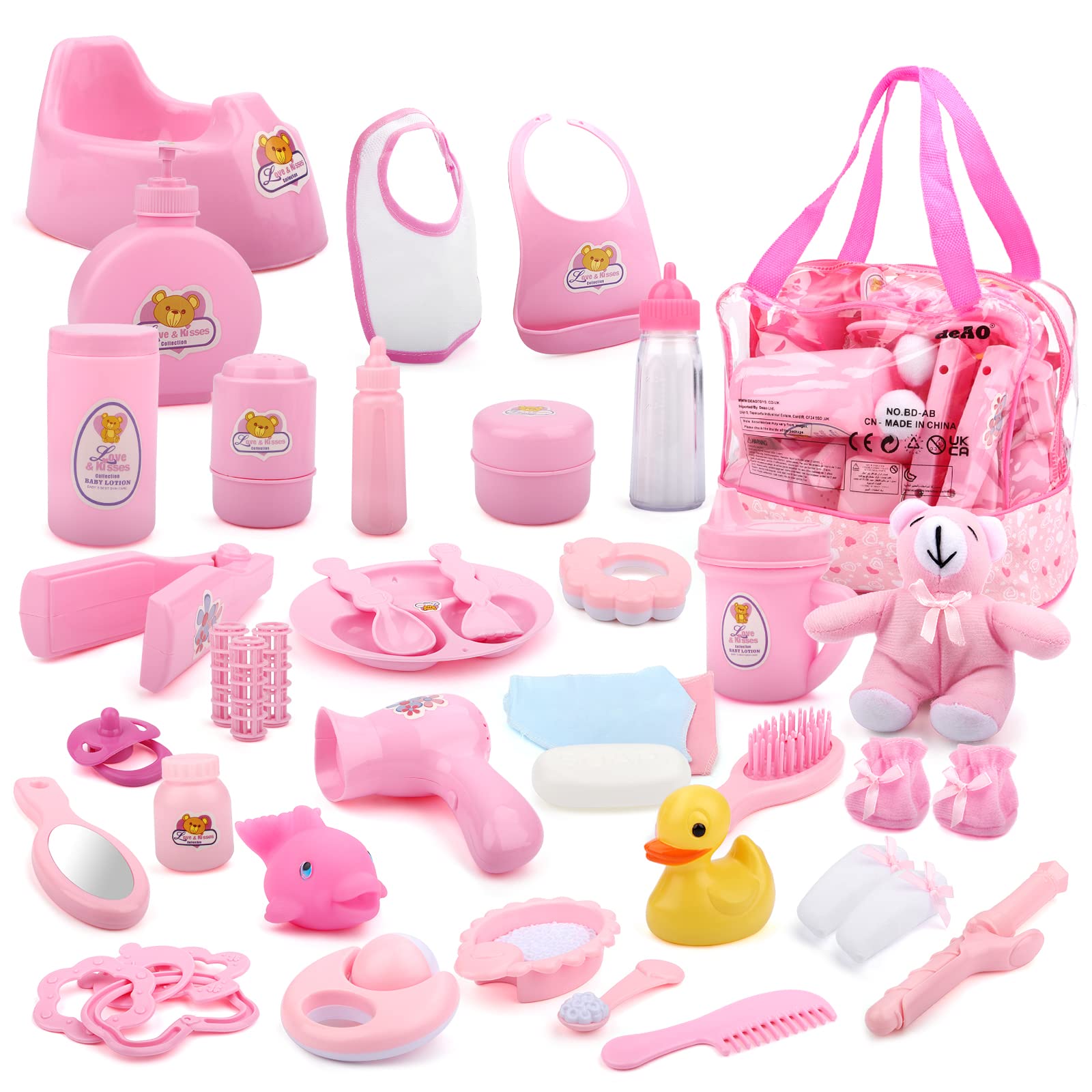 deAO 40-piece doll accessories bag with organized storage for on-the-go play
