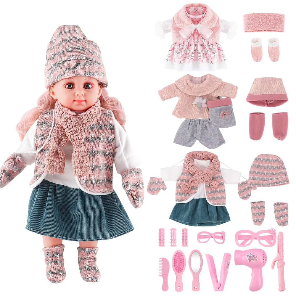 deAO baby doll 36cm with blonde hair for imaginative play and social skill development
