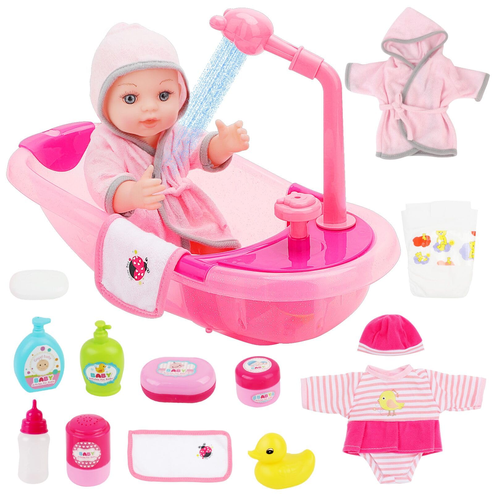 deAO Baby Doll Bath Set bathtub with faucet for realistic bath play