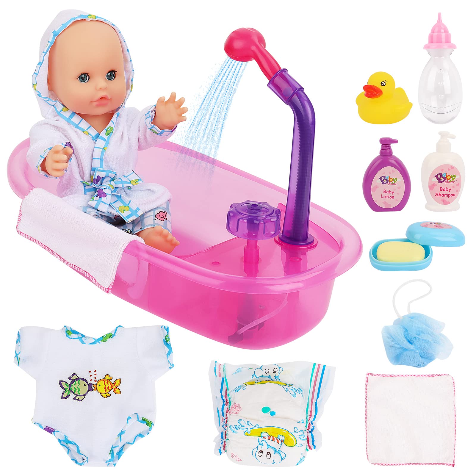deAO baby doll bath set with tub and faucet for realistic bath time play
