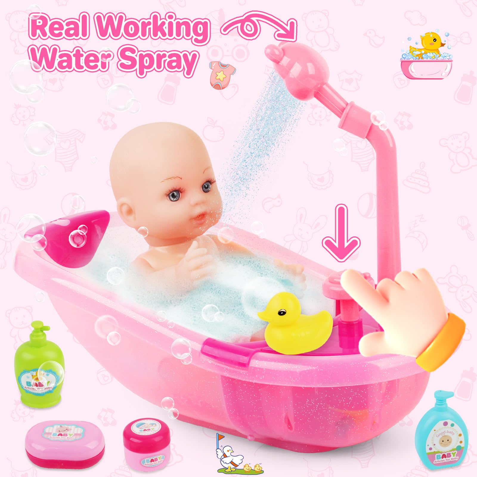 deAO Baby Doll Bath Set detachable shower spray for imaginative role play