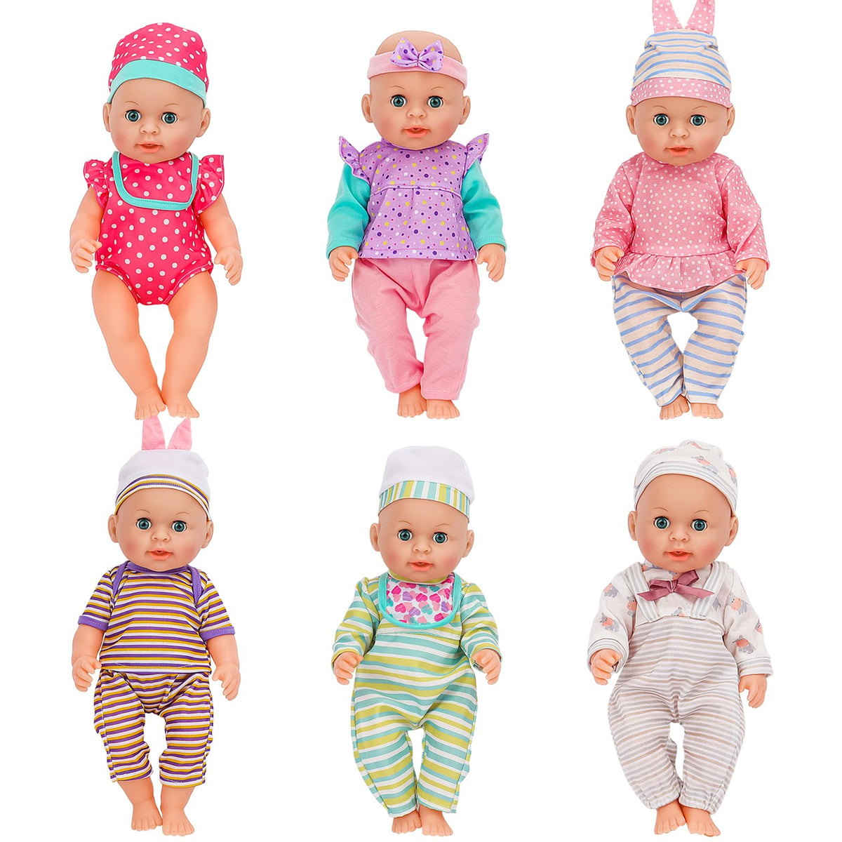 deAO six outfits for 12-14 inch dolls, ready for imaginative play and styling.