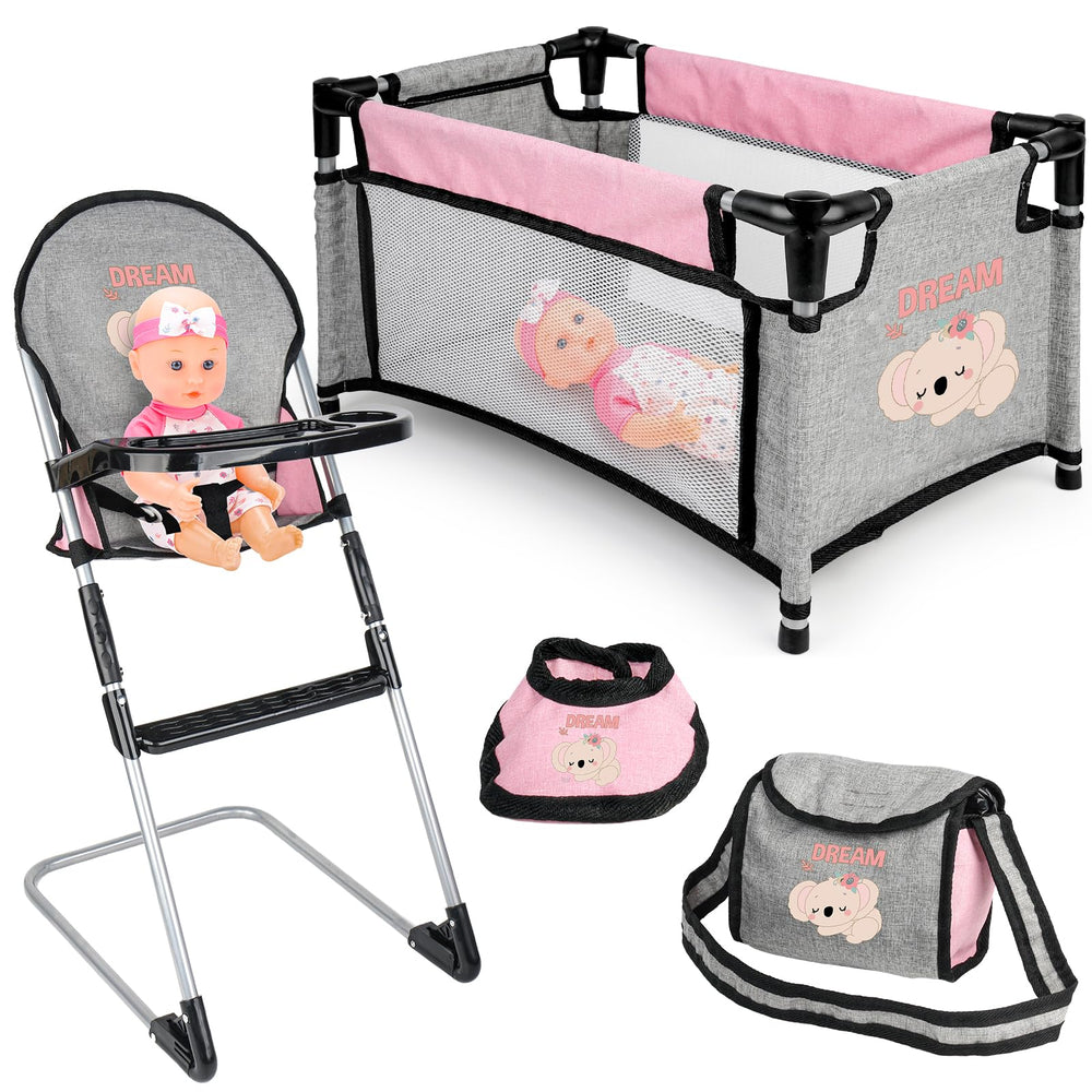 deAO baby doll high chair for feeding-themed role play.