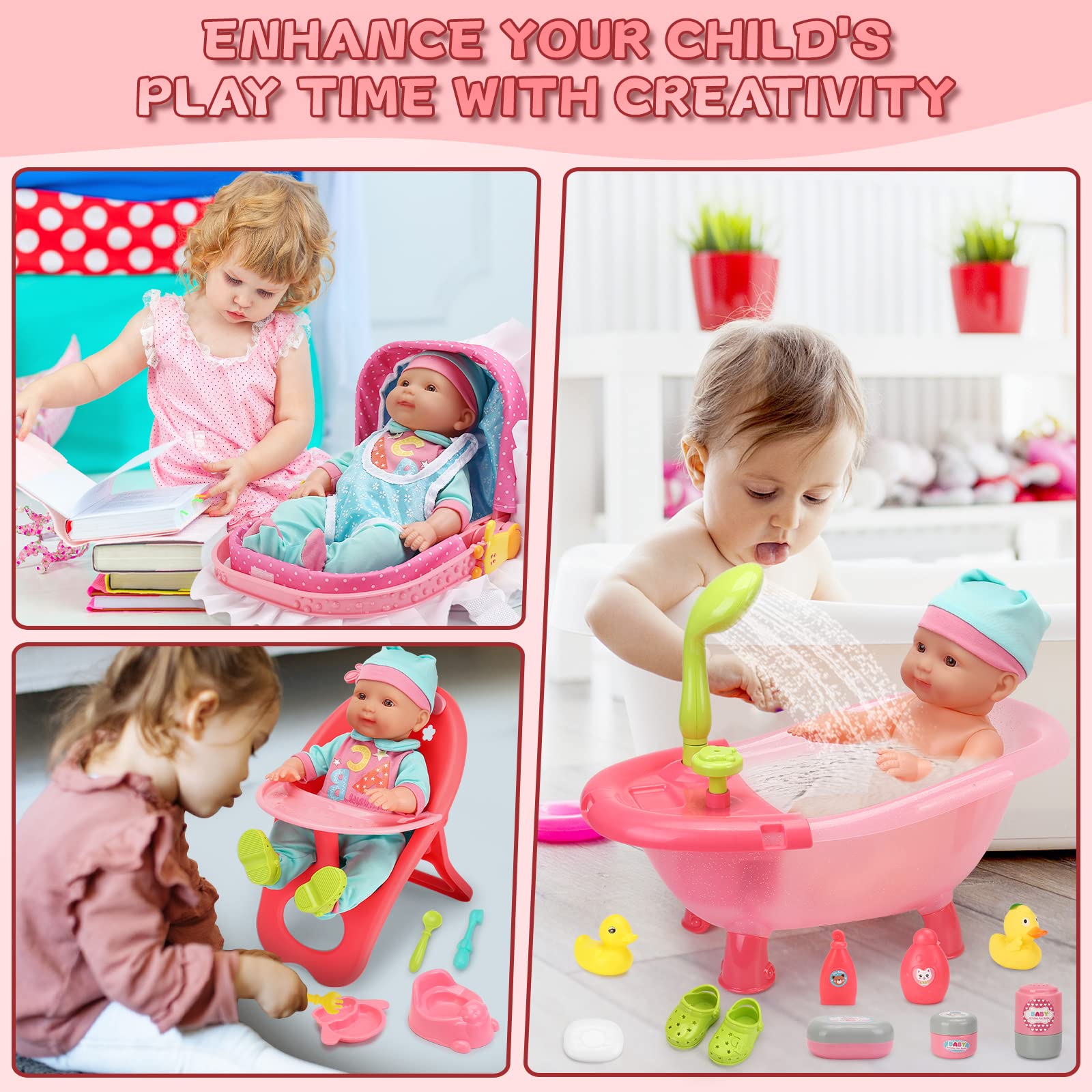 deAO Baby Doll Set bath accessories for imaginative bath time rituals