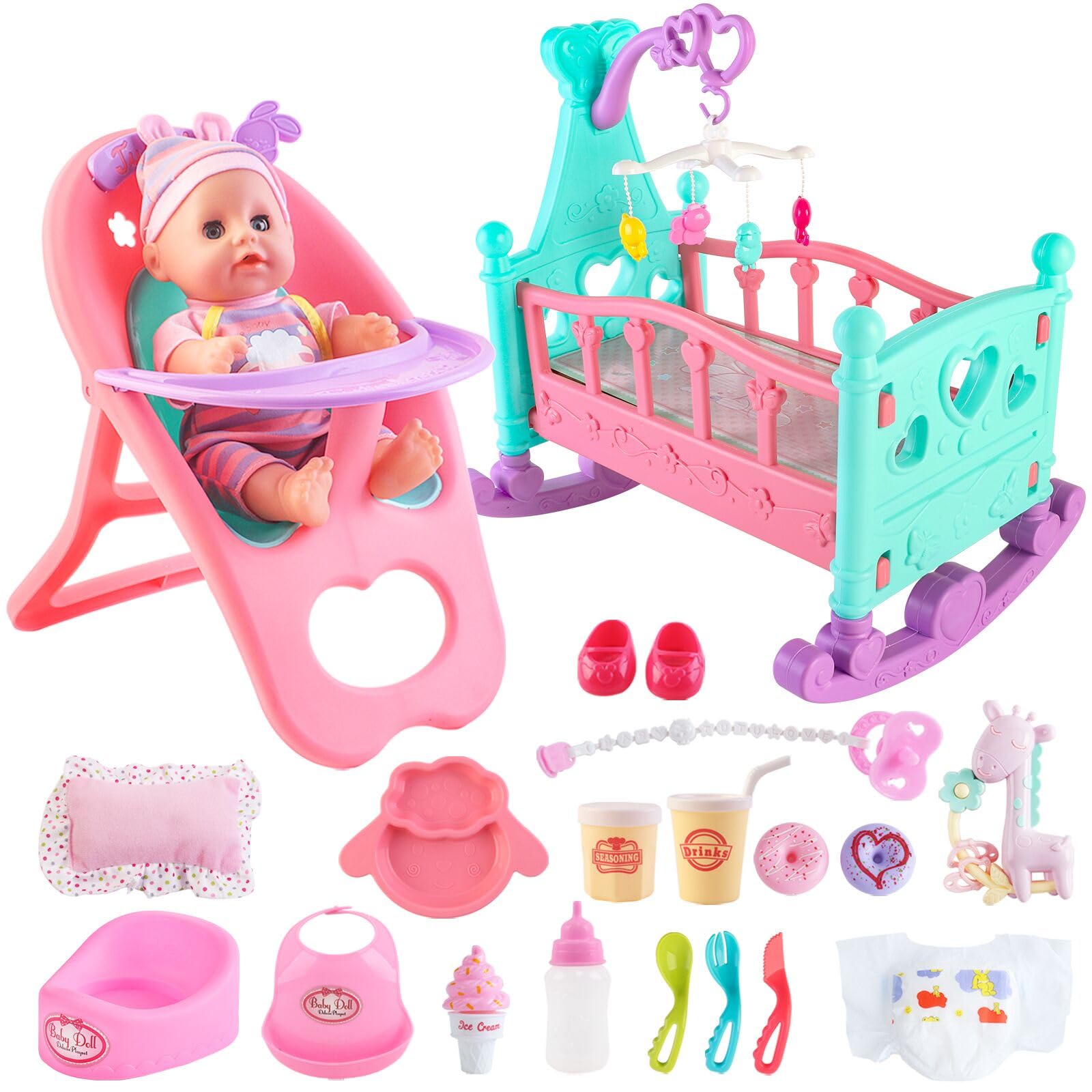 deAO baby doll set with crib for nurturing pretend play and early caregiving skills