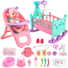 deAO baby doll set with crib for nurturing pretend play and early caregiving skills