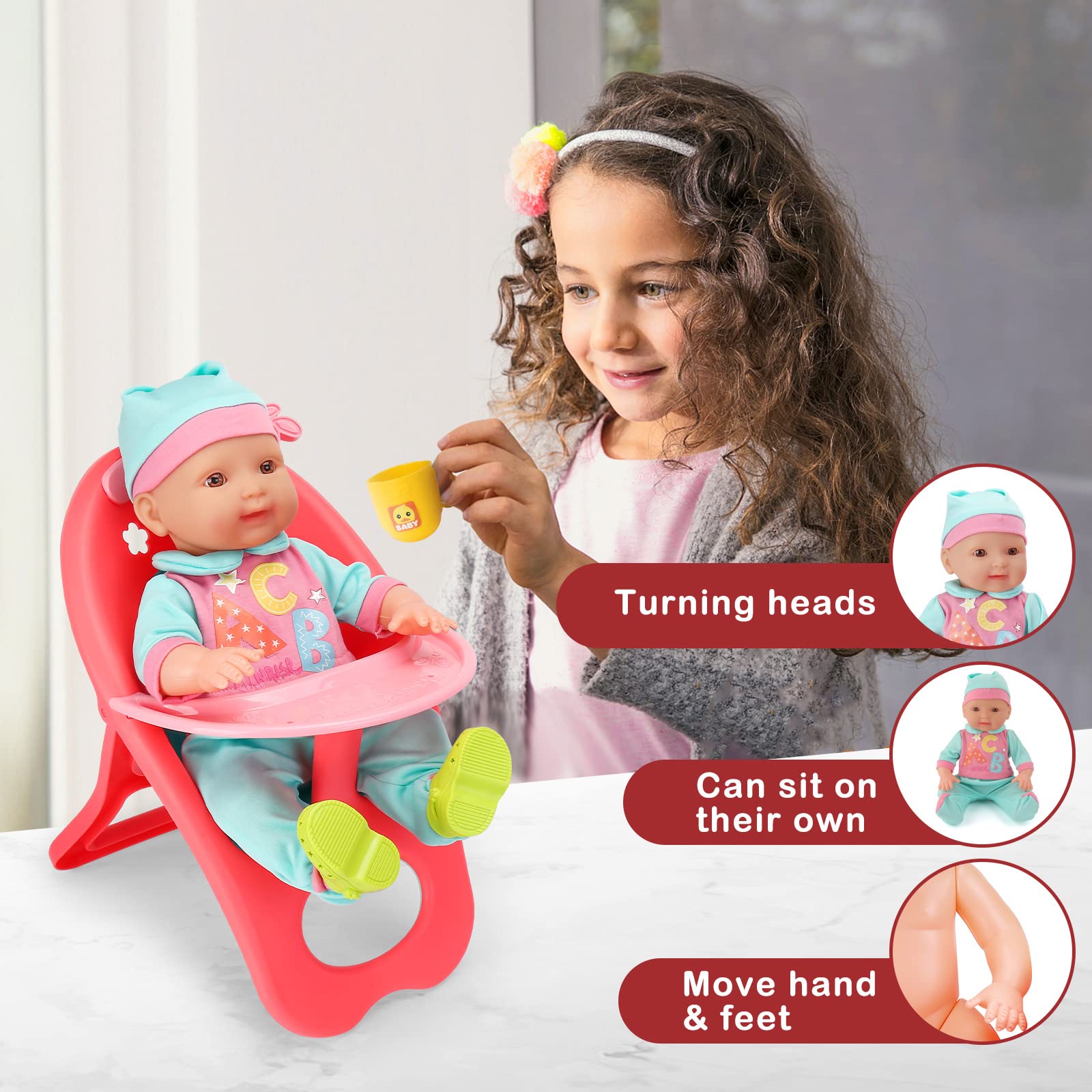 deAO Baby Doll Set doll crib for cozy nap and bedtime role-play
