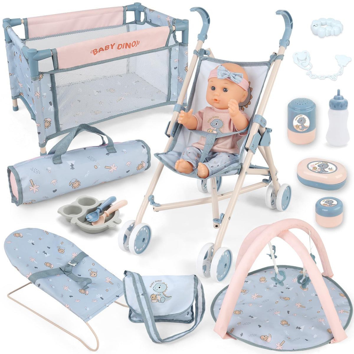 deAO baby doll set doll stroller for imaginative on the go play