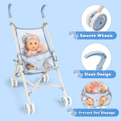 deAO baby doll high chair supports realistic dining role play and tidy pretend meals.