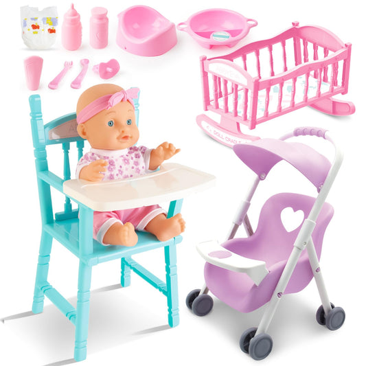 The deAO Baby Doll Set miniature crib invites imaginative caregiving play.