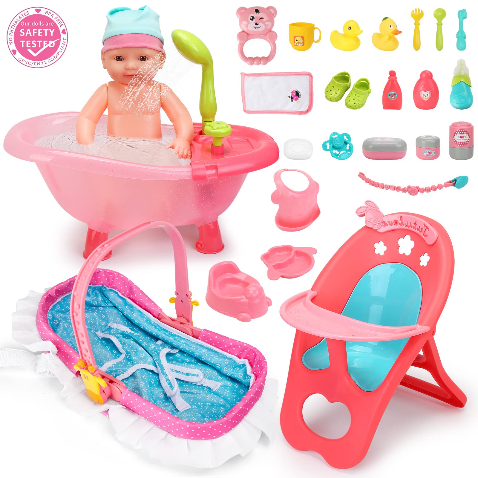 deAO Baby Doll Set pacifier for soothing, lifelike play