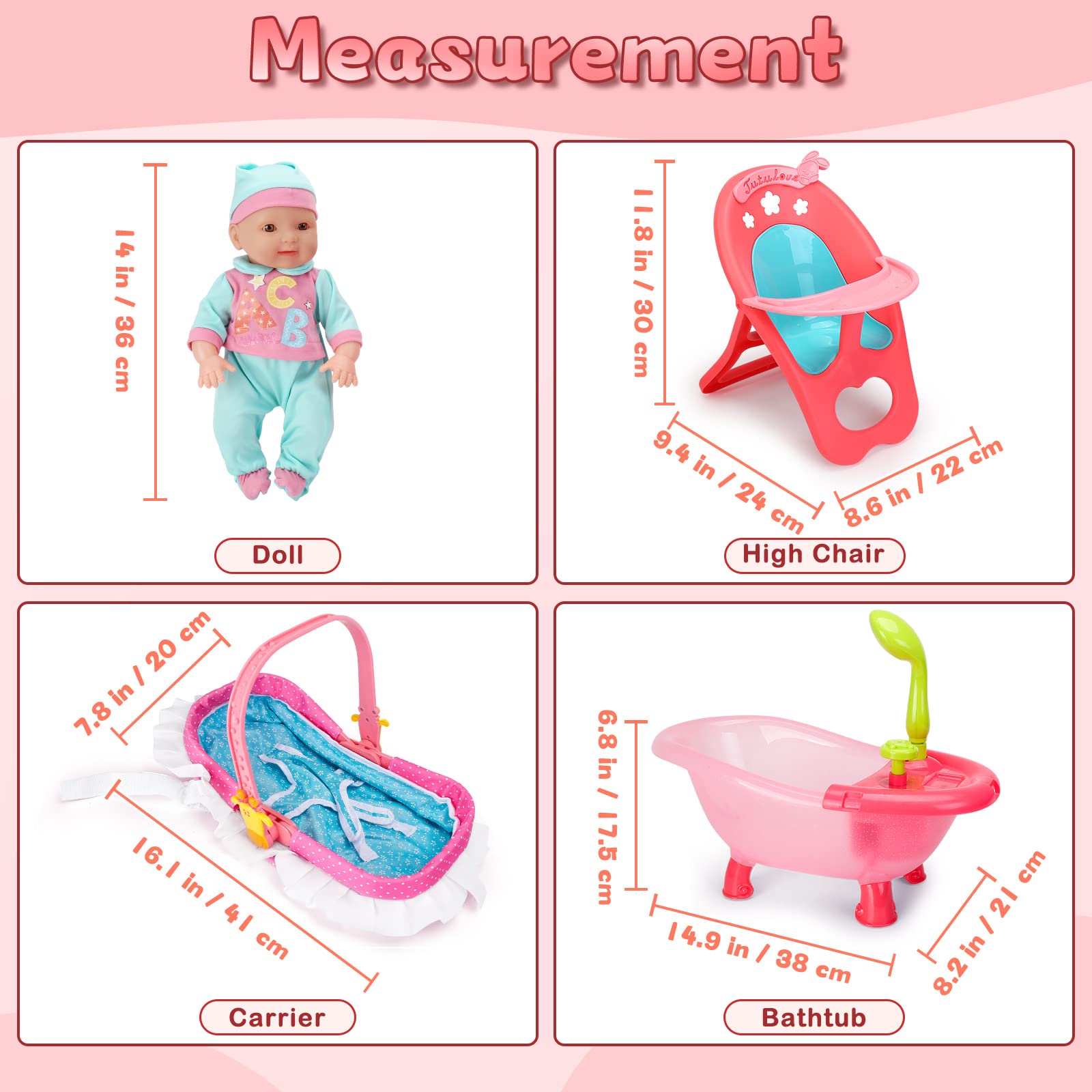 deAO Baby Doll Set shoes, bib, and rattle to complete dressing play