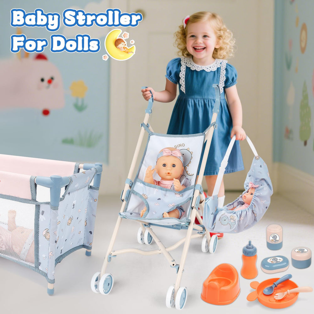 deAO baby doll stroller highlights portable playtime and smooth movement for on-the-go pretend play.