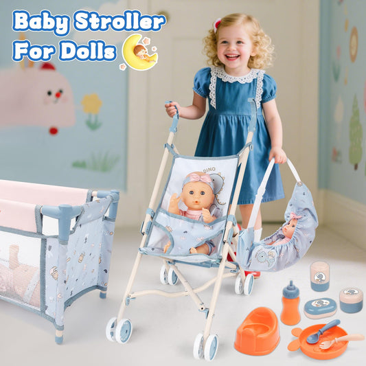 deAO baby doll stroller highlights portable playtime and smooth movement for on-the-go pretend play.