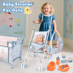 deAO baby doll stroller highlights portable playtime and smooth movement for on-the-go pretend play.