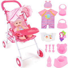 deAO baby doll stroller foldable—smooth, compact design for easy storage during play