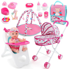 deAO Baby Doll Stroller Set front view supports imaginative play.