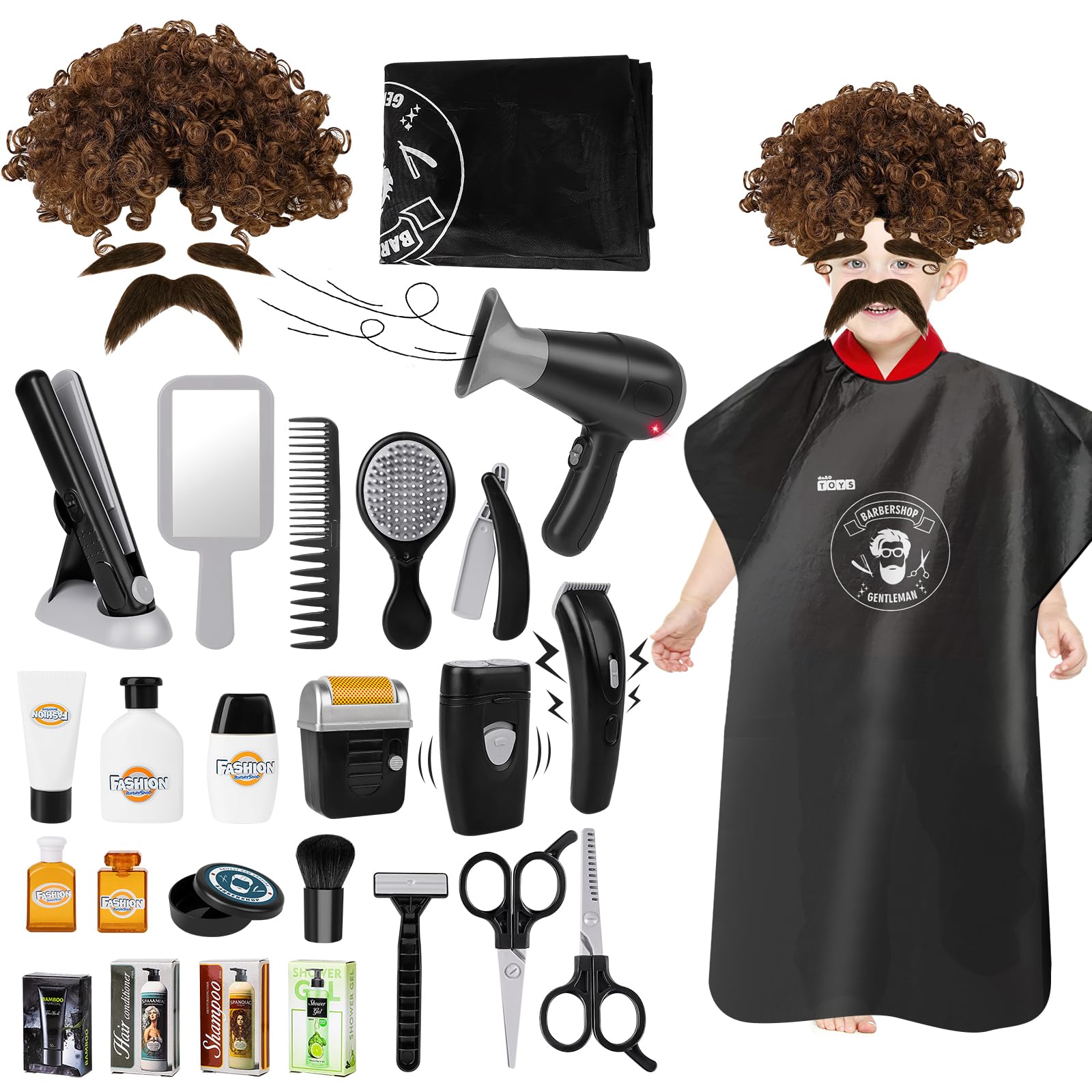 deAO Barber Shop pretend play kit with mirrors and tools for imaginative grooming