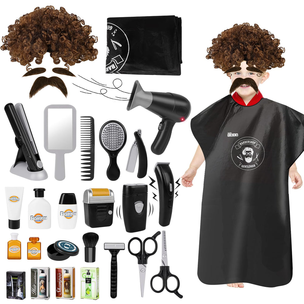 deAO Barber Shop pretend play kit with mirrors and tools for imaginative grooming
