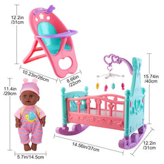 deAO Black Baby Doll Set feeding bottle supports lifelike feeding role play.