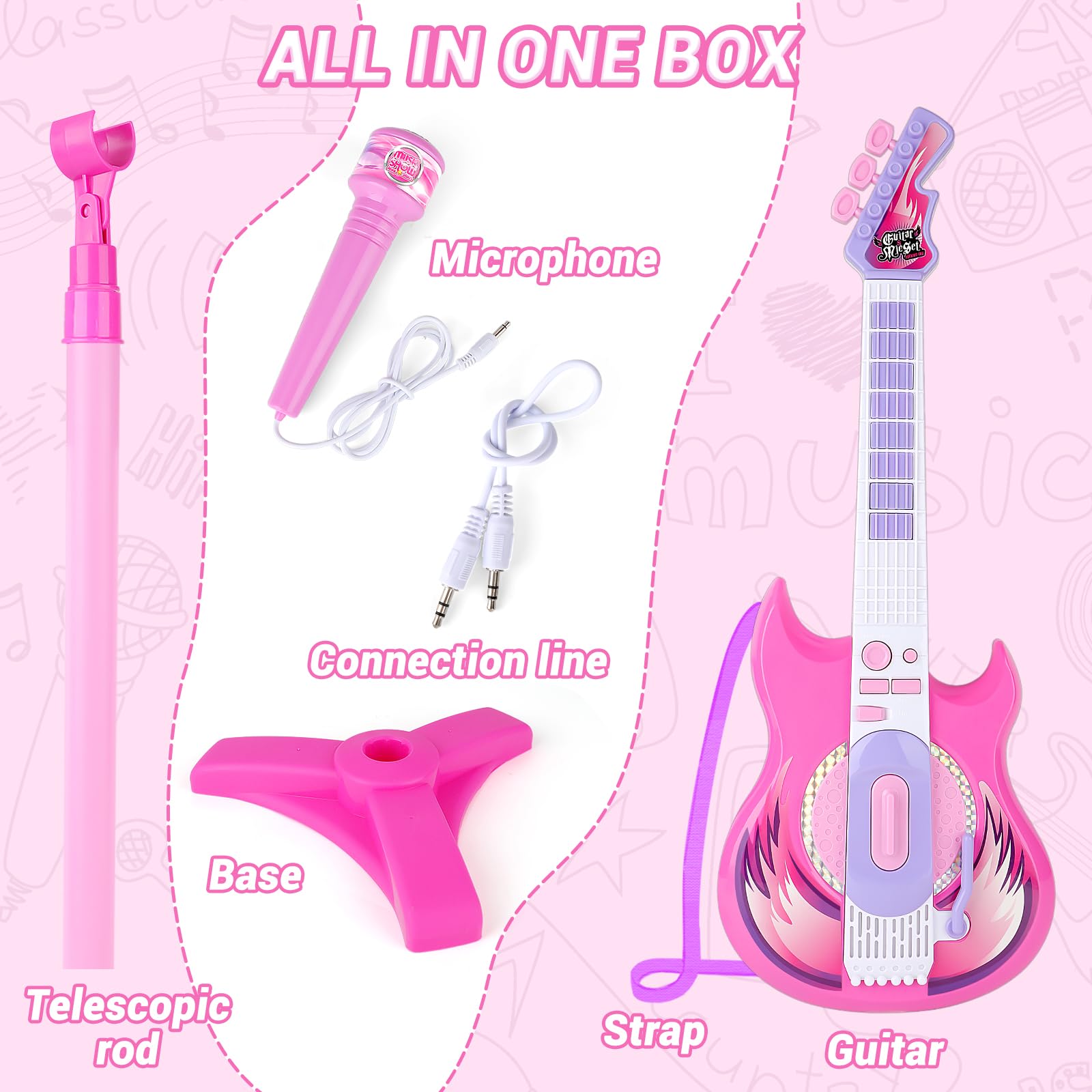 deAO connecting cable helps link guitar and microphone for seamless pretend concerts.