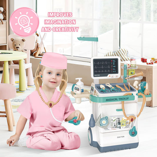 DeAO doctor cart on wheels with accessories for mobile pretend play
