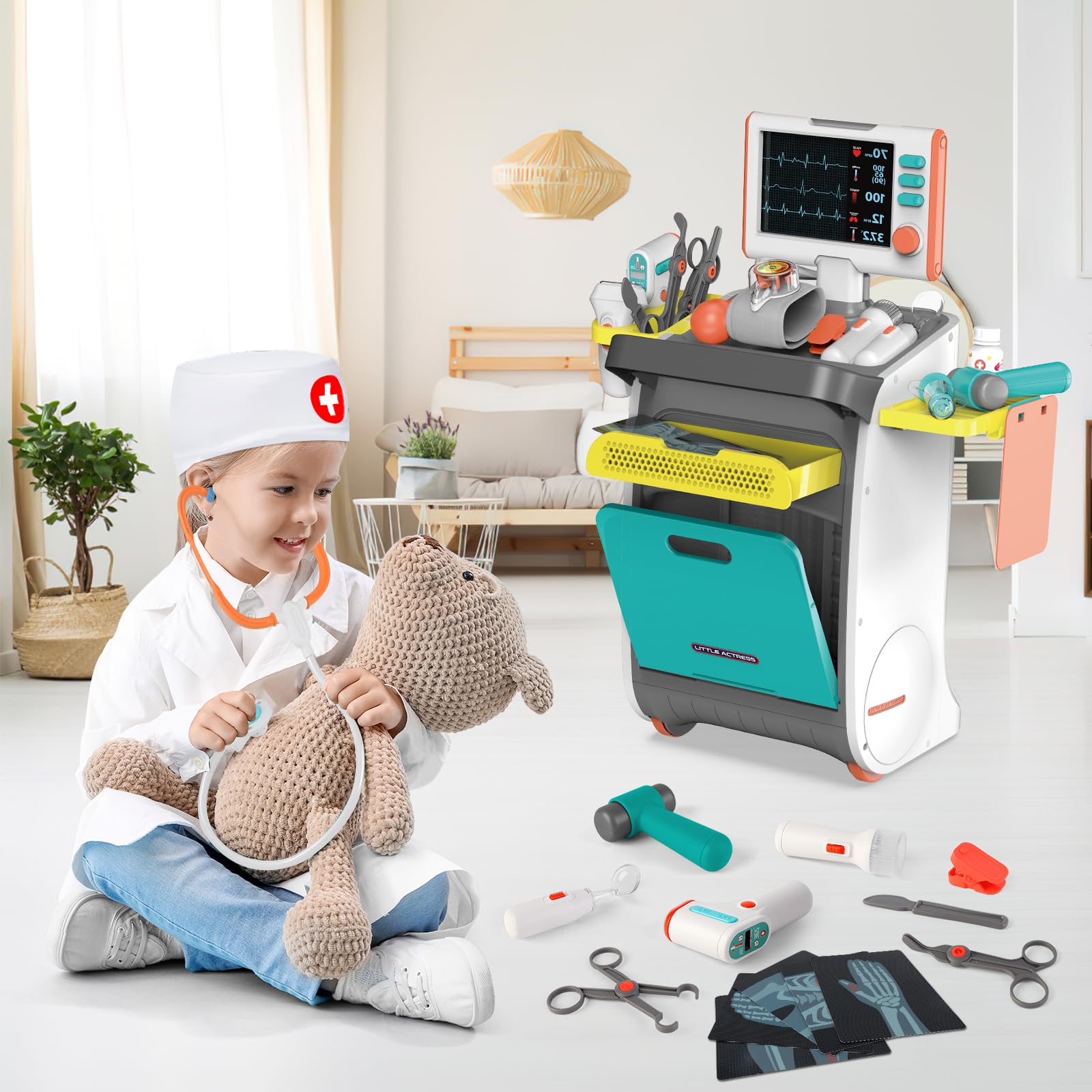 deAO Doctor Kit storage tray keeps accessories organized after playtime.
